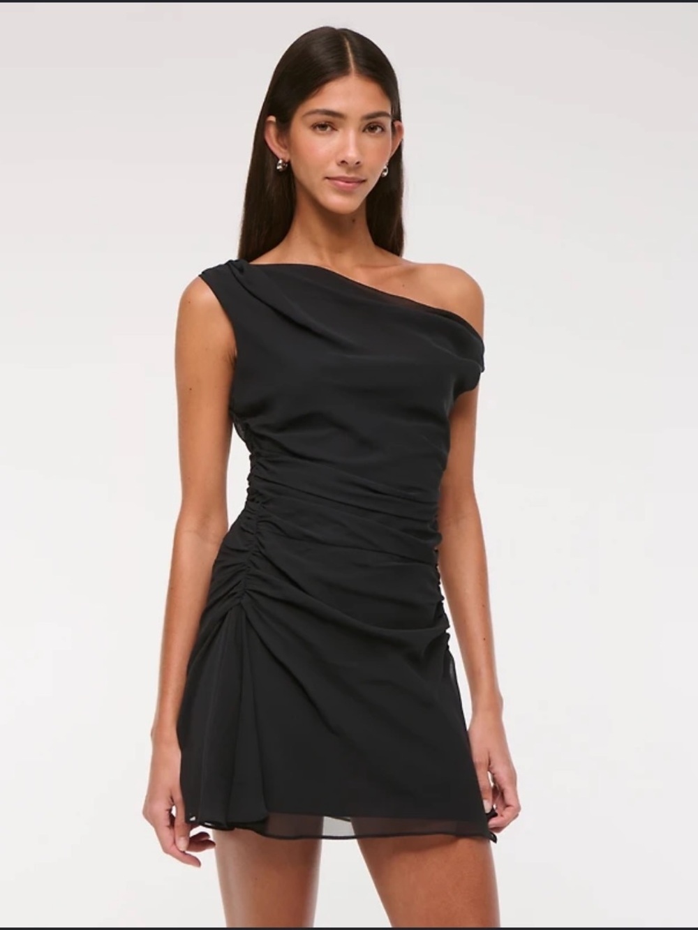 Abercrombie & Fitch Black One-Shoulder Ruched Mini Dress